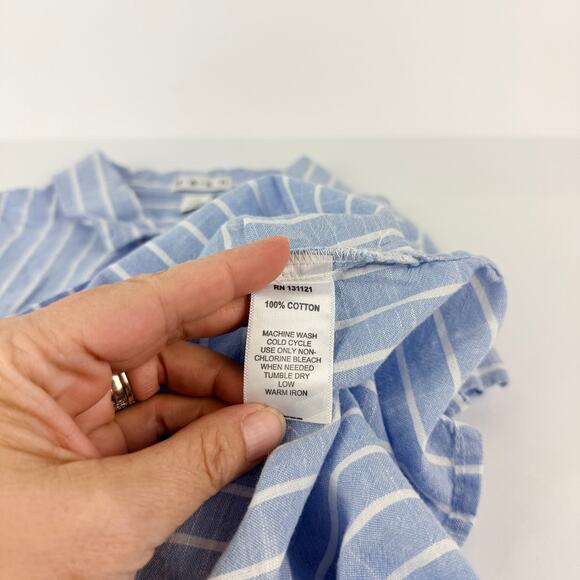 Da-sh XL Striped Blue White Cap Sleeve Button Up Women's Cotton Blouse Coastal - Picture 10 of 12